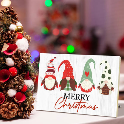 Santa Claus Merry Christmas Signs for Wall Decorations Wood Tabletop Decor for Table Desk Mantle Shelf Wall Art Party Kitchen - JK0384