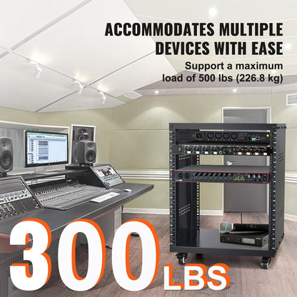 VEVOR 12U AV Rack Stand with Caster Wheels, Component Rack Cabinet Recording Studio Racks, Removable Side Panels, Universal Network Server Case, Special Vents for 19'' Audio Video Rack Mounting