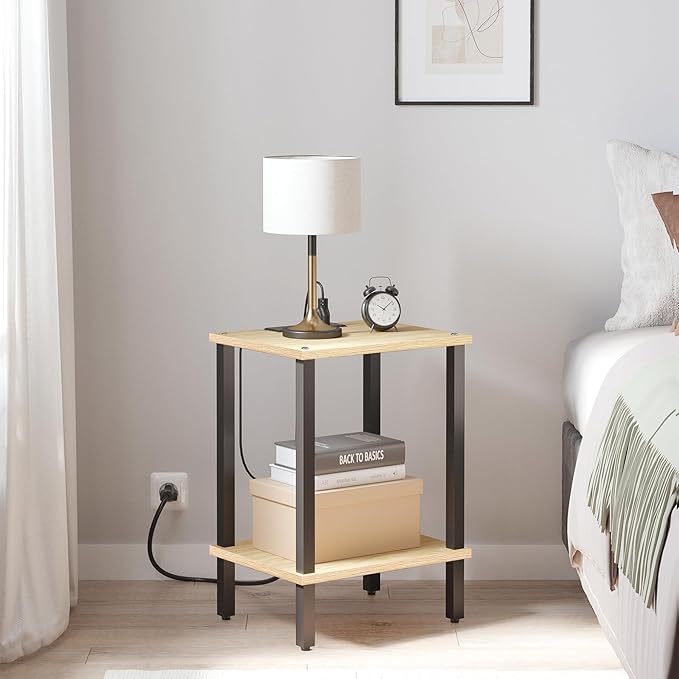 TUTOTAK End Table with Charging Station, Small Side Table with Outlets