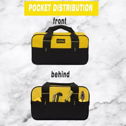 FASTECH 14 Inch Zipper Tool Bag, Small Wide Mouth Tool Tote Bag, Waterproof Tool Organizer Tote, Soft Handle Carrying Toolbag For Various Tools (Yellow)