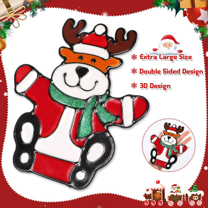 UMIKU 12 Pcs 3D Christmas Window Clings Decals Ornaments Window Stickers for Christmas Decorations Windows Decorations Xmas Party Supplies Thanksgiving Party Décor Snowman, Santa Claus and More Style