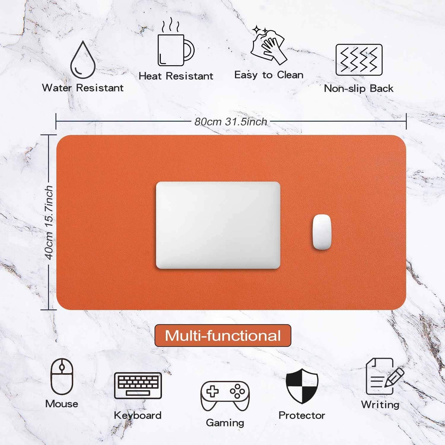 Desk Pad Large, Extended Mouse Mat, Large Mouse Pad XL, DOBAOJIA Desk Blotter, Laptop Mat, Writing Pad, Desk Mat for Office/Home, PU Leather Waterproof +Suede Non-Slip 31.5" X 15.7"(Orange)