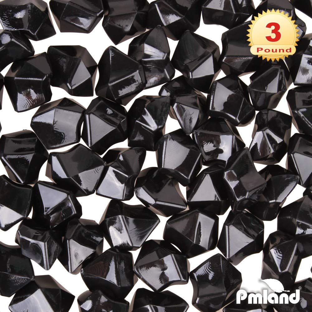 PMLAND 3Lbs Black Acrylic Ice Rocks – Bulk 550 Pieces Crushed Clear Fake Ice Gems for Vase Filler, Wedding Centerpieces, Table Scatter, DIY Crafts & Aquarium Décor