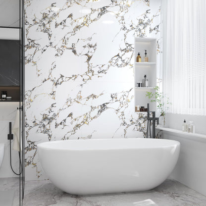 White Gold Marble self adhesive Contact Paper kitchen Granite Countertops peel and stick Wallpaper 118x16inch Removable sticky laminate Wall paper Vinyl Wrap Counter top cabinet decor table desk