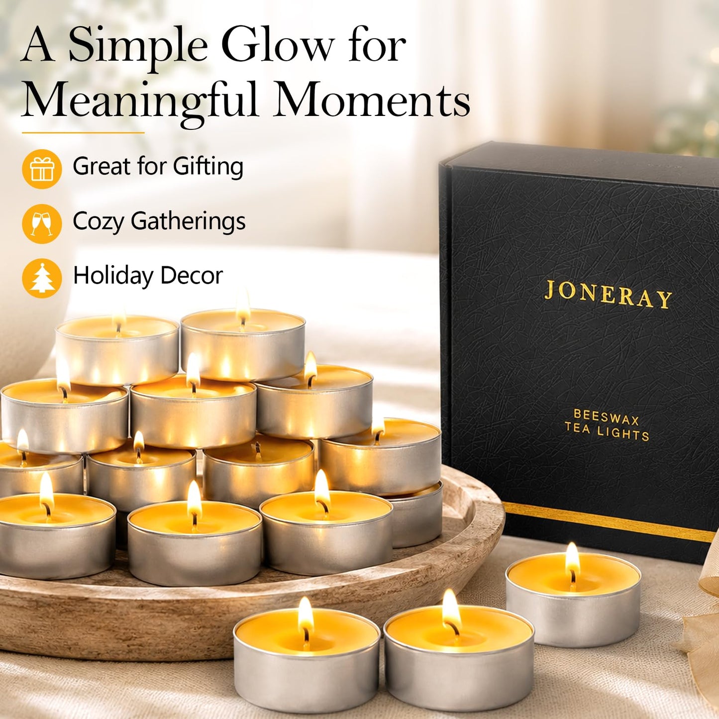 32 Pack Natural Beeswax Tealight Candles 4-5 Hour Long Burning Time