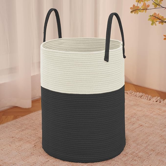 Large Woven Laundry Basket Hamper, 60L Cotton Rope Storage Bin