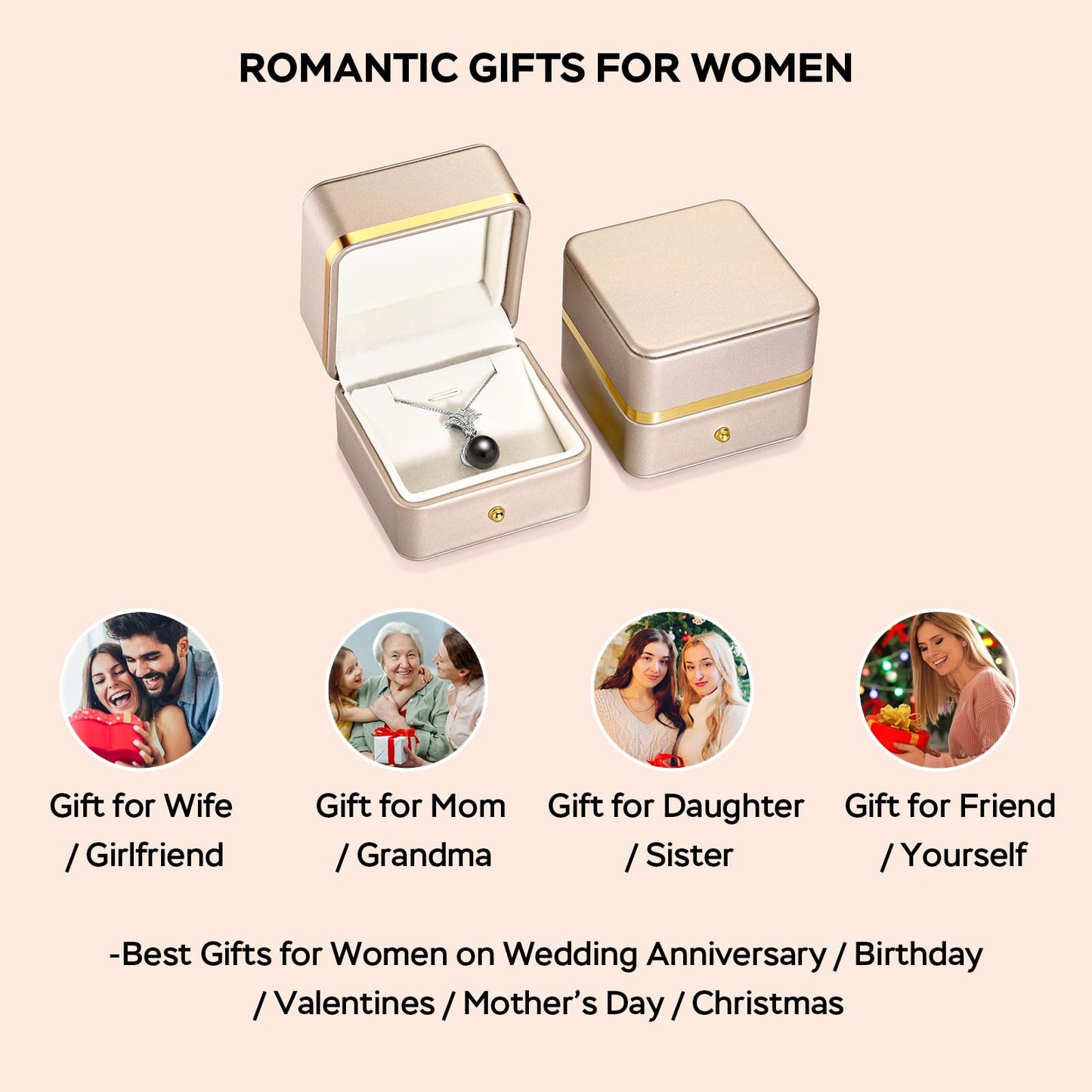 Pearl Necklaces for Women, Anniversary Birthday Gifts for Wife, Mom, Dauhter, Girlfriend, Grandma (Black 9-10mm)
