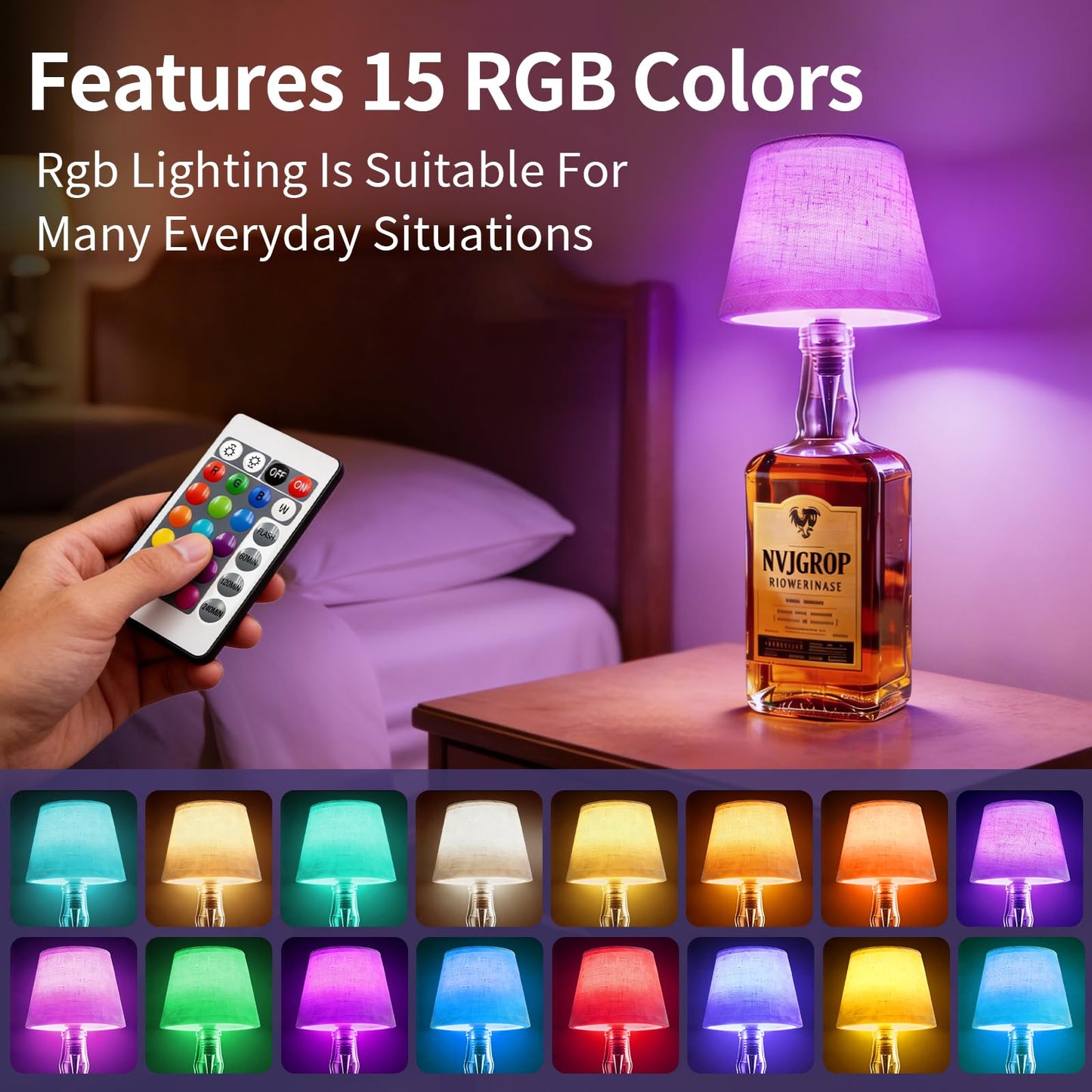 NVJGROP Wireless Bottle Lamp,Rechargeable RGB Linen Bottle Stopper Lamp Have 6000mAh Battery Continuous Use for 20-60 Hours，Suitable for Bedrooms Bars Living Rooms Table（2 Pack）