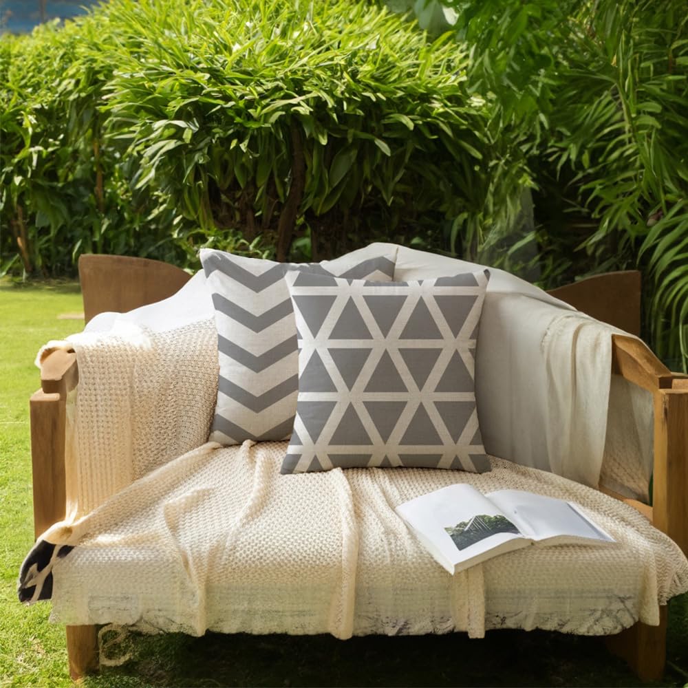 Hangood Waterproof Cushion Covers Outdoor Garden Geometry Set of 4pcs Throw Pillow Case Home Decorative Sofa Protectors Chair Living Room Grey 18"x18"