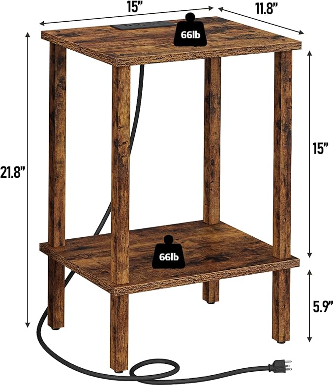 TUTOTAK End Table with Charging Station, Small Side Table with Outlets