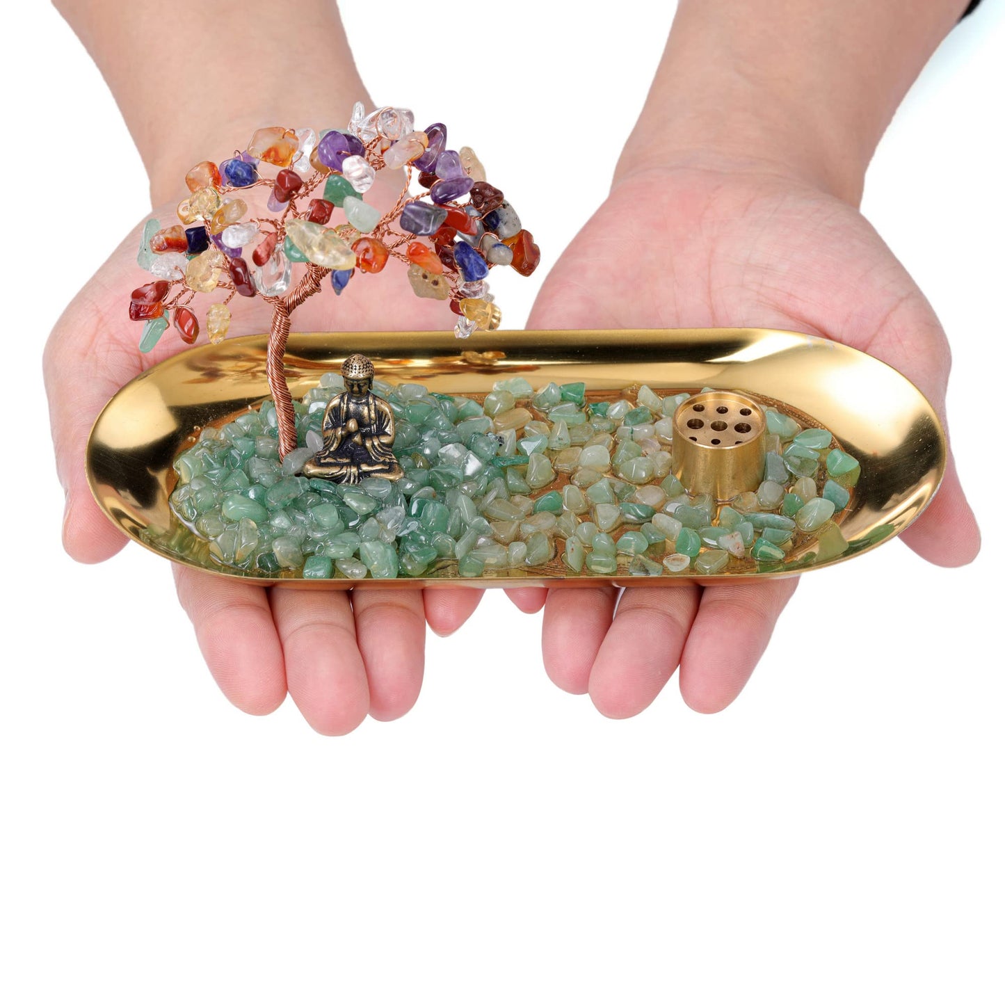 Jovivi Crystal Incense Holder for Sticks, Healing Crystal Stone Money Tree Buddha Statue Set Incense Burner, Incense Trays for Wealth, Good Luck,Yoga Meditation Home Decor