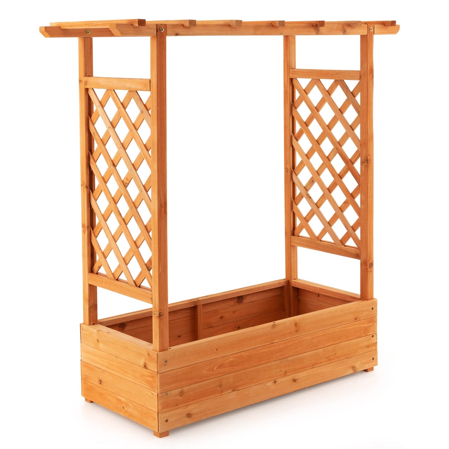 S AFSTAR Raised Garden Bed with Arch Trellis, Wood Planter Box with Hanging Roof, Side Trellis, 4 Drainage Holes, Above Ground Elevated Garden Bed for Outdoor Climbing Plants Vines Patio