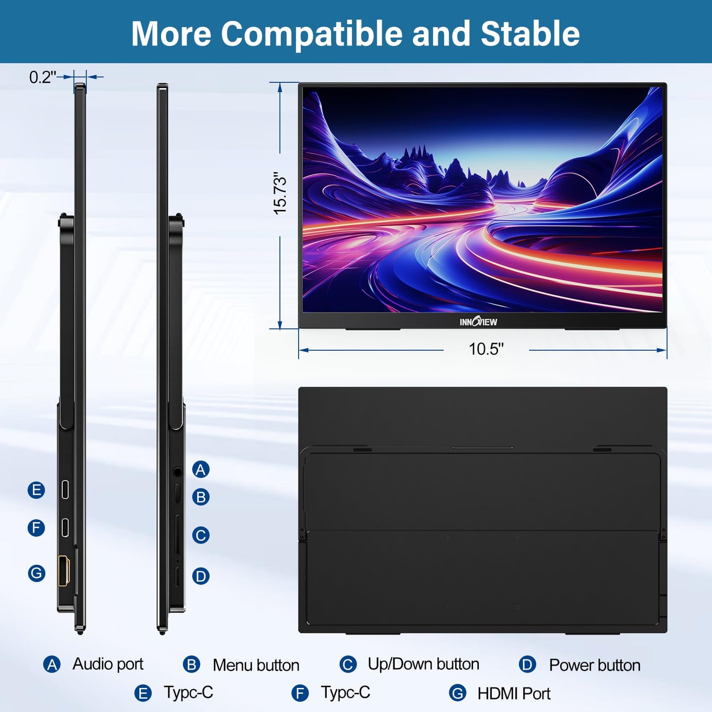 InnoView 23.8" Large Portable Monitor, FHD 144HZ 100% SRGB IPS USB-C HDMI Work Home Gaming Second Monitor 1080P W/180°Adjustable Stand for Laptop, MacBook, Phones