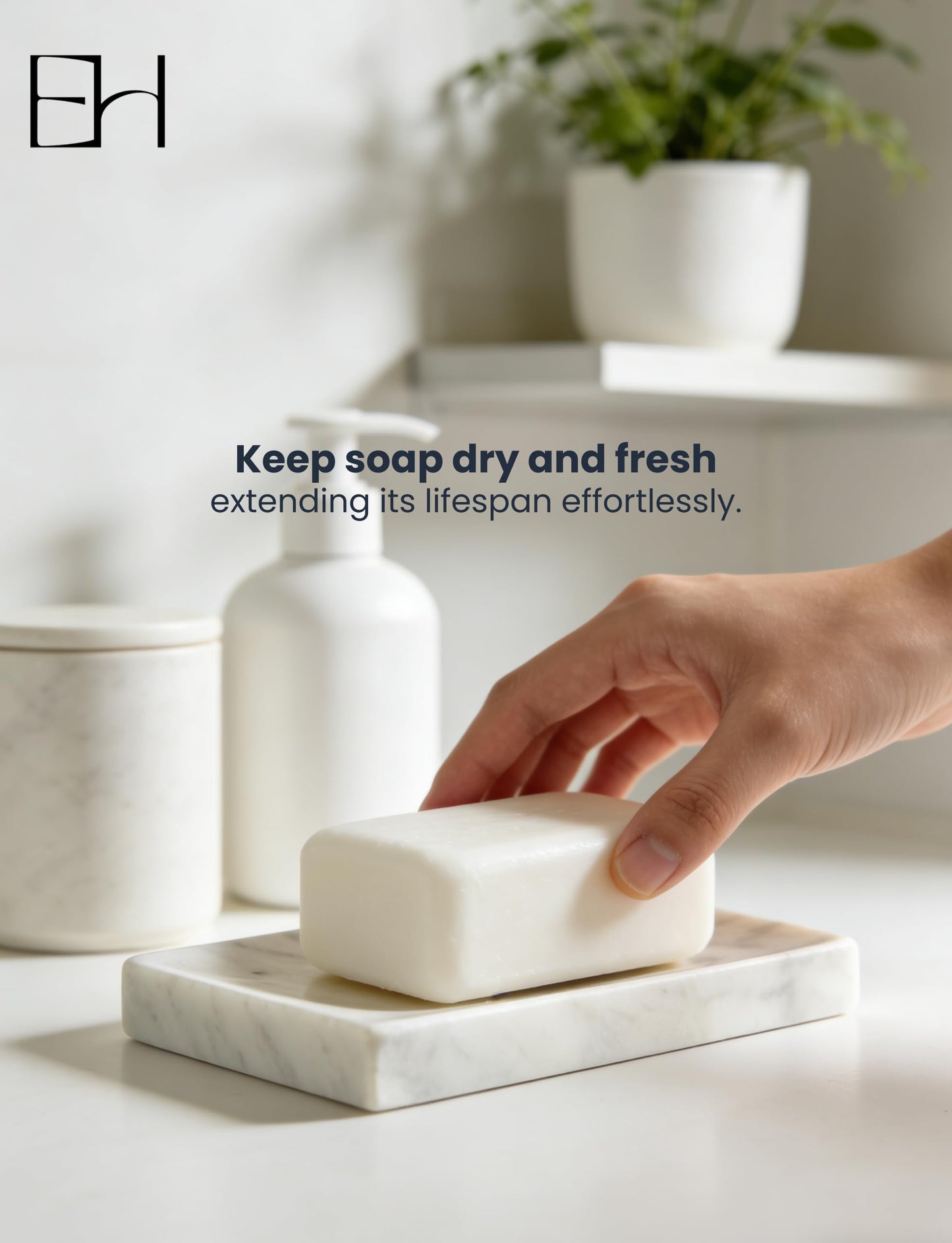 EXCHUES Natural Marble Soap Dish for Shower with Silicone Non-Slip Feet, Stone Drying Tray, Bar Soap Saver, Holder Container for Bathroom Decor Accessories(Carrara White, Rectangular)