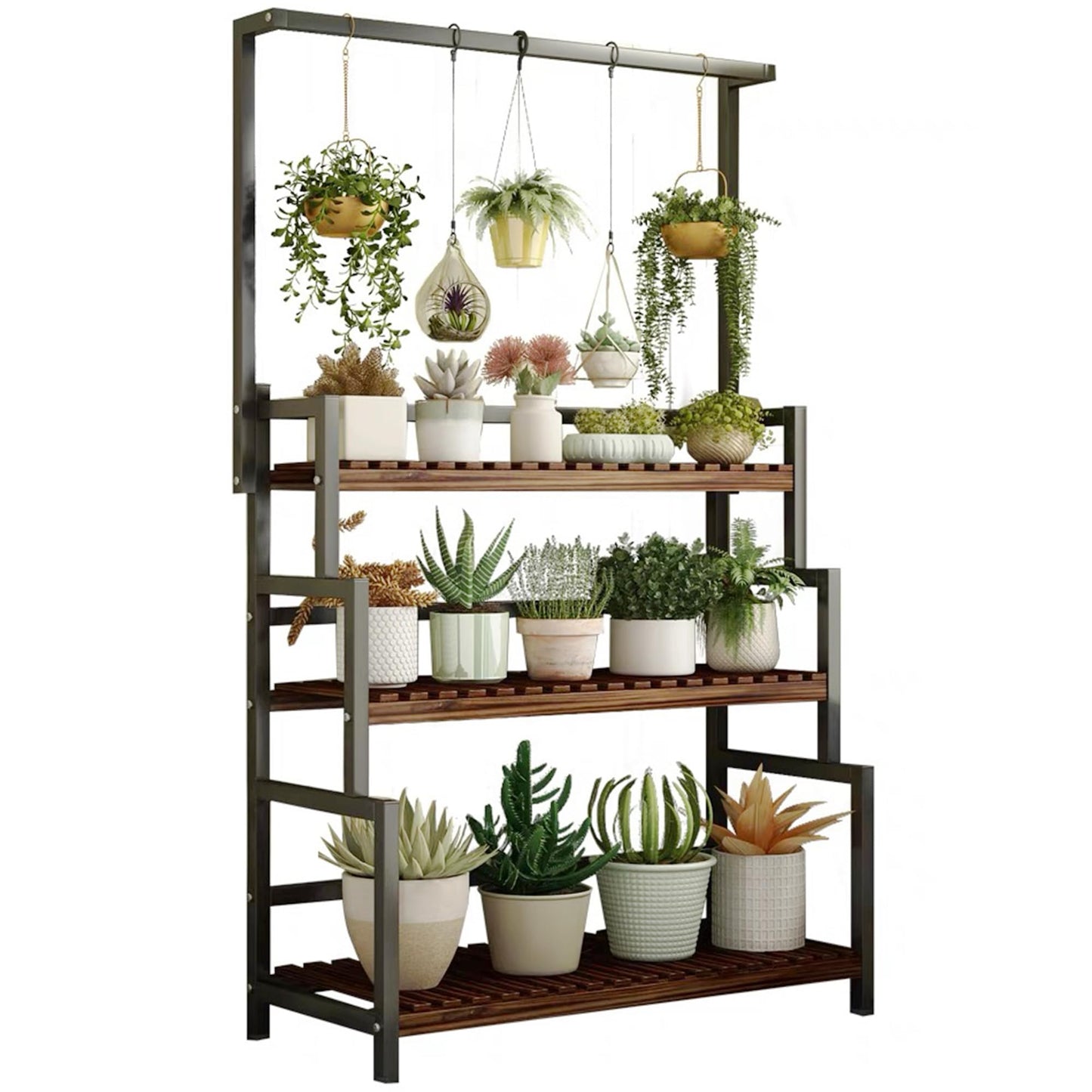 yeshine 3-Tier Hanging Plant Stand Indoor, 68 Inch Tall Metal Plant Shelf for Indoor Multiple Plants, Large Plant Pot Stand Holder, Heavy Duty Ladder Shape Plant Rack for Living Room, Patio, Balcony