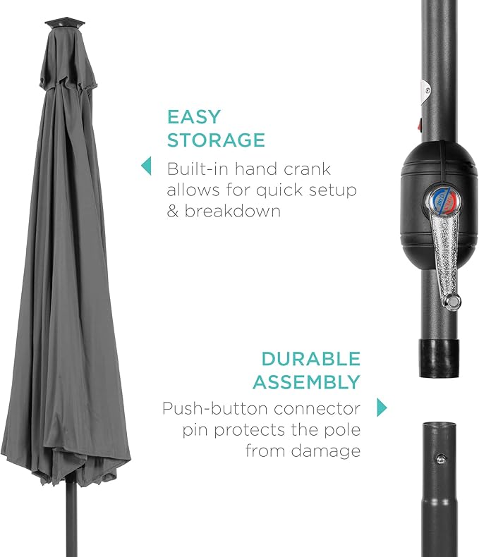 Best Choice Products 10ft Solar Polyester LED Lighted Patio Umbrella w/Tilt Adjustment and UV-Resistant Fabric