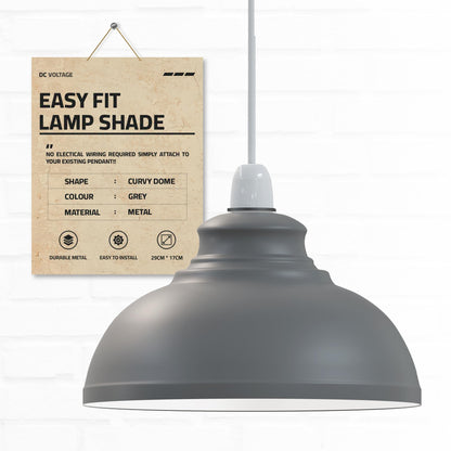 DC Voltage Industrial Ceiling Pendant Light Shades Retro Style Curvy Dome Shaped lamp Shades Metal Easy fit Ceiling Pendant Light Shades for Light fixtures (Grey)