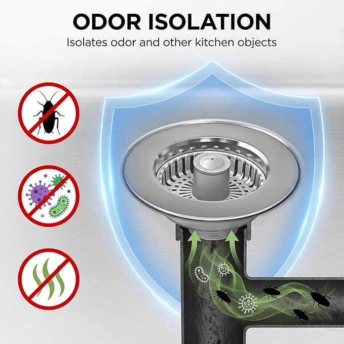 Kitchen Sink Stopper, 3 in 1 Pop Up Kitchen Sink Drain Strainer,
