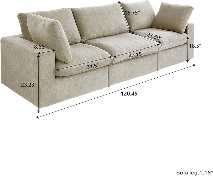 Cloud Modular Sectional Sofa Couch, 120.45" Convertible Couches 3 Seater Sofa