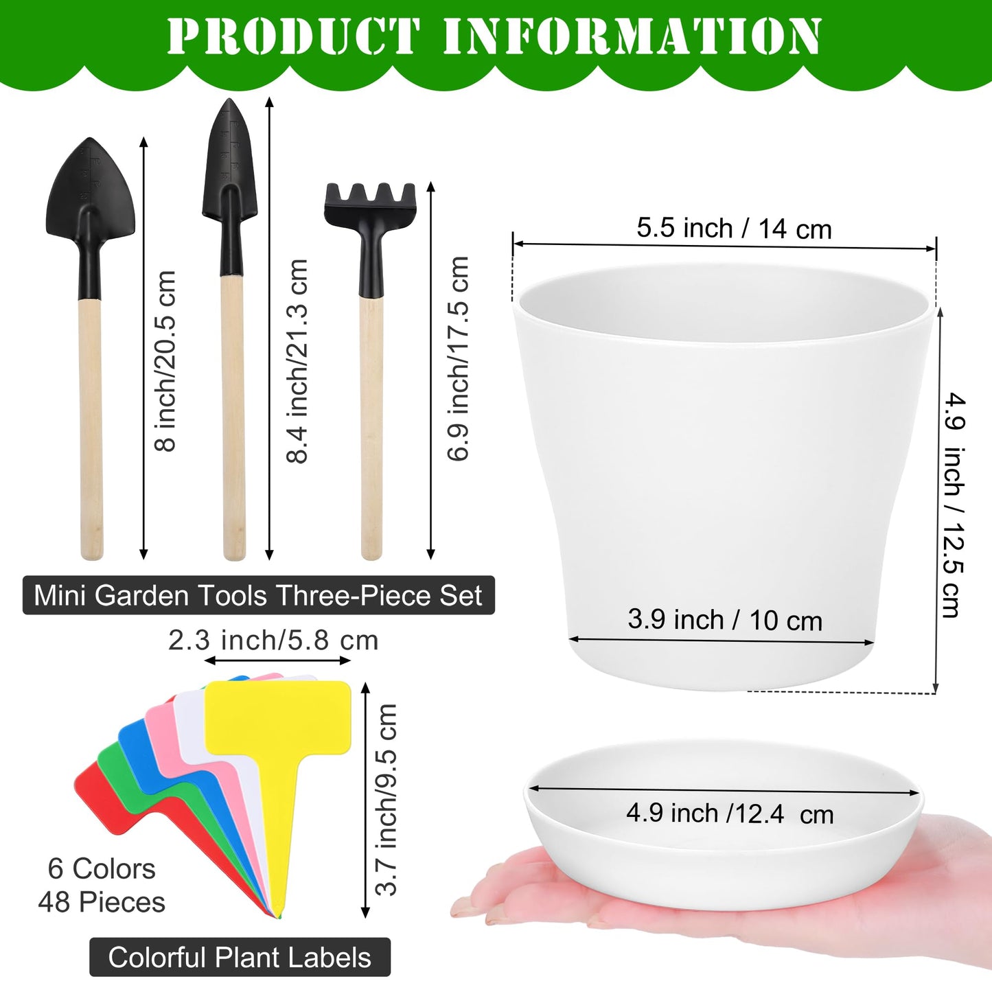 Hahood 48 Pack Plastic Planters 5.5 Inch Flower Plant Pots Indoor Set Thickened Seedling Nursery Pots Seed Starting Pots with Drainage Holes Saucers Mini Garden Tool for Home Office Garden, White