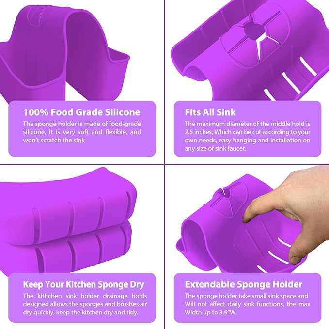 Sponge Holder for Kitchen Sink, Silicone Sink Saddle Caddy Organizer Rack