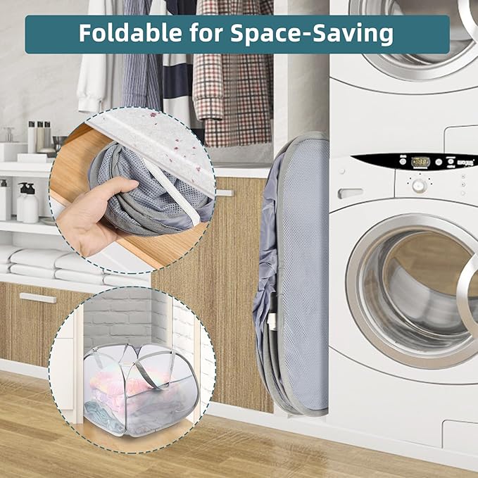 Collapsible Laundry Baskets, 90L Large Foldable Laundry Basket, Durable Mesh