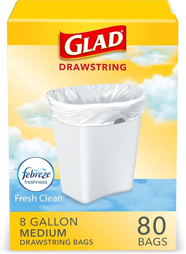 Glad Medium Trash Bags, 8 Gallon, Febreze Fresh Clean Garbage Bags,