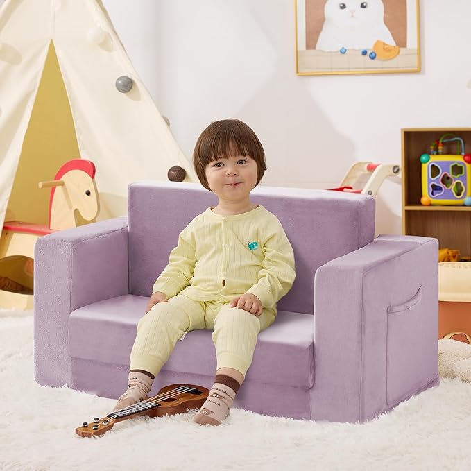 Kids Couch, 2-in-1 Toddler Chair Comfy 1-3 Years, Convertible Kids Chair