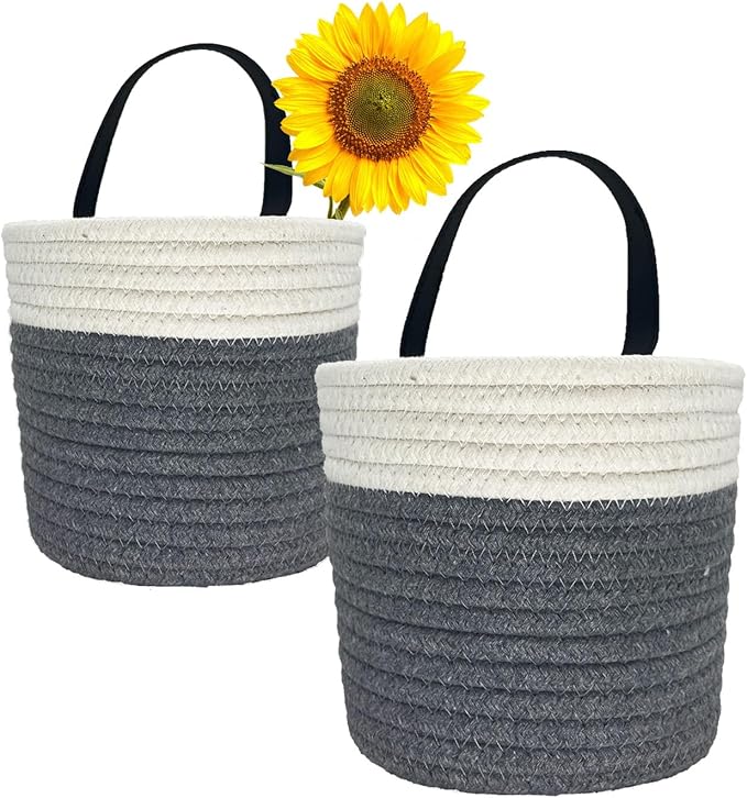 Cotton Rope Hanging Baskets for Organizing 2 Pcs Round Small Wall Basket