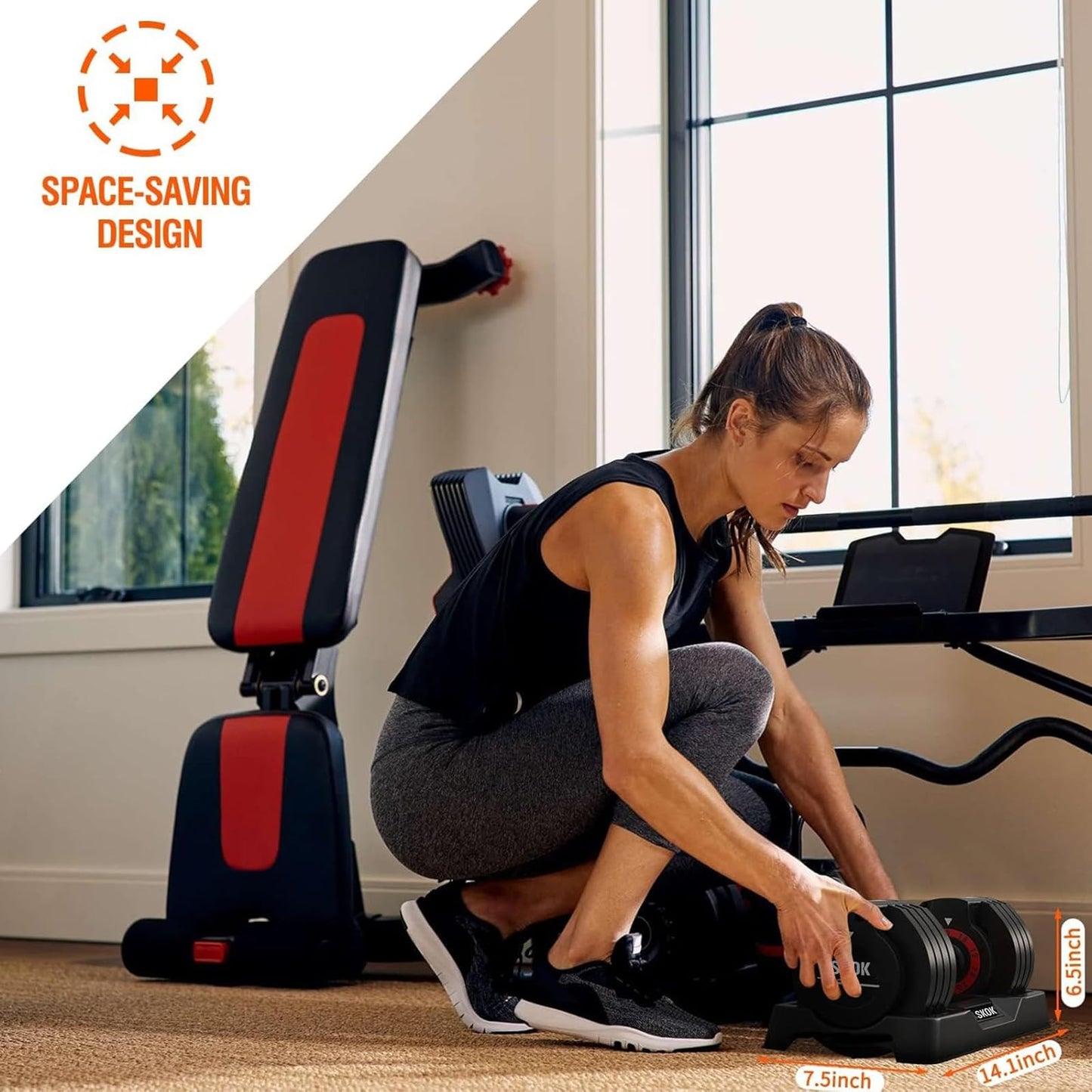 SKOK 25 lbs Pair Adjustable Dumbbells Set, Adjustable Weights Dumbbells Set for Men and Women with Anti-Slip Fast Adjust Weight by Turning Handle with Tray