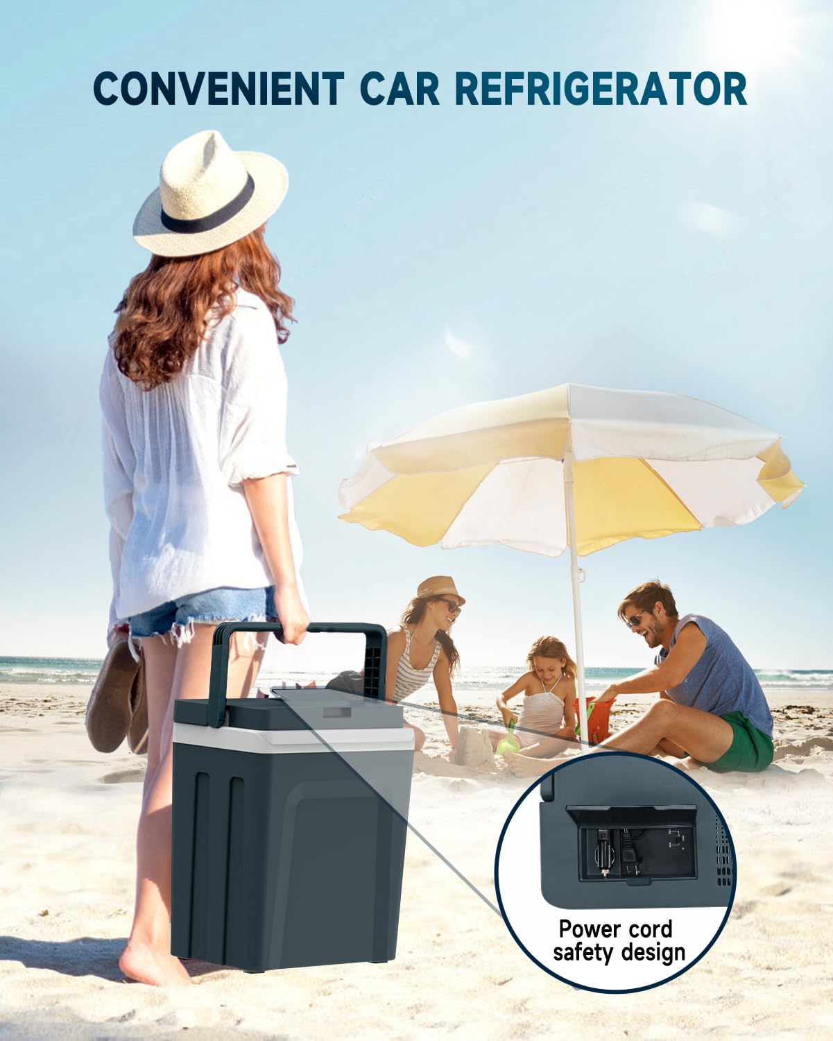 SubSun 27 Quart Electric Cooler and Warmer with Handle, 25L Portable Thermoelectric Fridge for Vehicles & Trucks, 12 Volt Car Fridge Cooler with 12V DC & 110 AC for Camping, Travel & Picnics, Grey