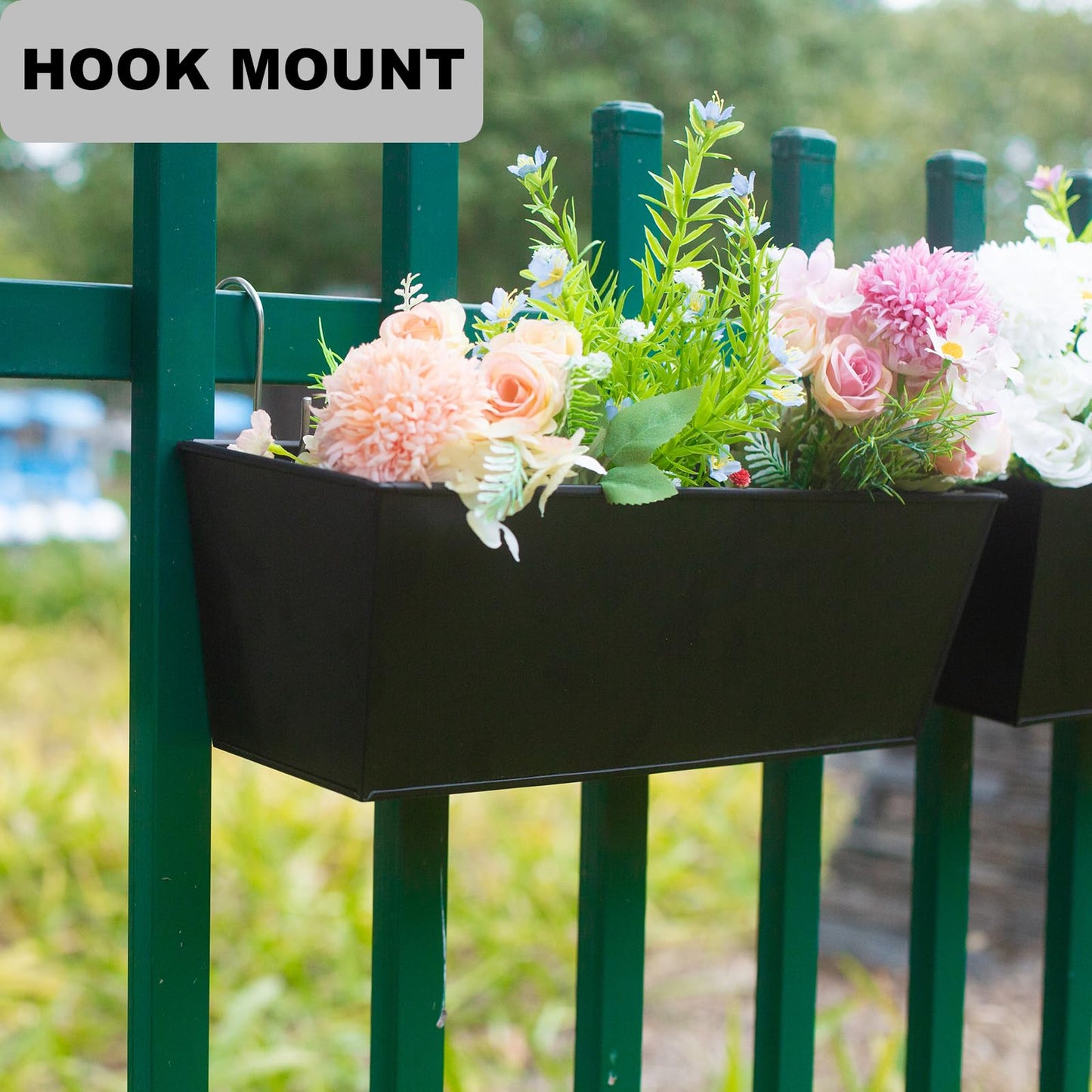 Holensun Wall Hanging Planters for Outdoor Plants 16 Inch Large Metal Fence Pots with Hooks for Outside Garden Balcony Plants 3PCS（Black）