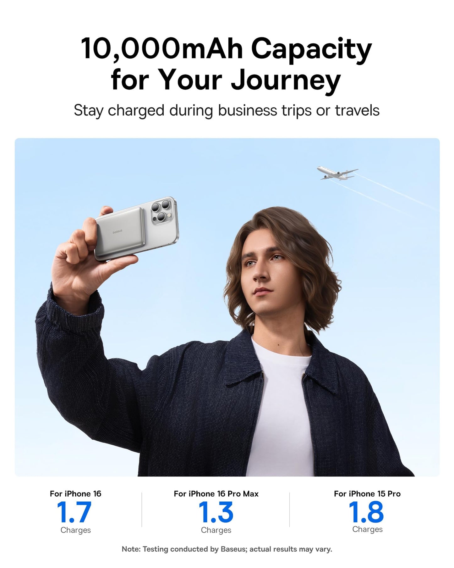 Baseus Picogo Magsafe Portable Charger, Qi2 Certified 0.5" Ultra Slim 15W Wireless Power Bank, 10000mAh 27W Fast Charging Magnetic Battery Pack with USB-C for iPhone 17/16/15/14/13/12 Series Only