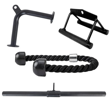Fitvids Cable Machine Attachment – Tricep LAT Pull Down Cable Attachment for Gym – 4-Piece Set-Black – Black