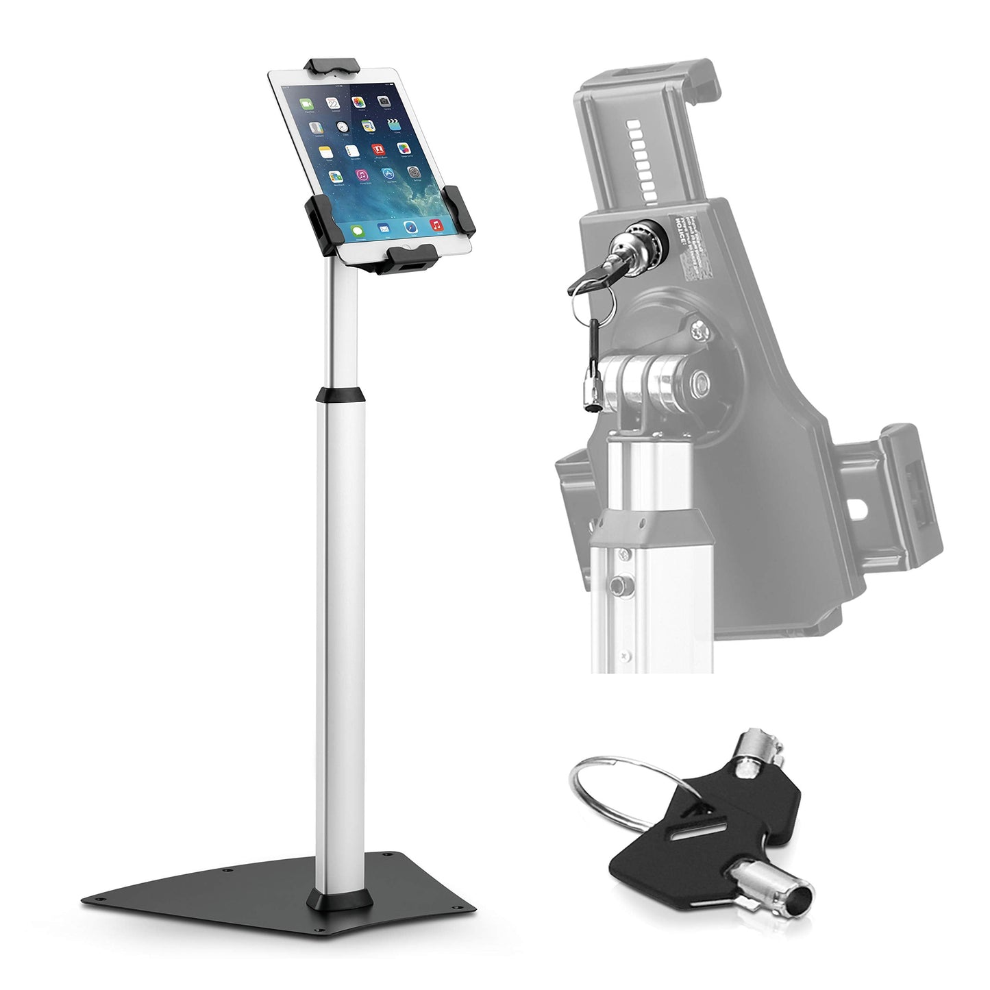 Pyle PSPADLK8 Anti-Theft Tablet Security Stand Kiosk - Table Mount Desktop Tablet Case Holder with Lock, Adjustable Clamp Arm, Internal Cable Routing, for iPad, Kindle, Samsung, Android Tablets