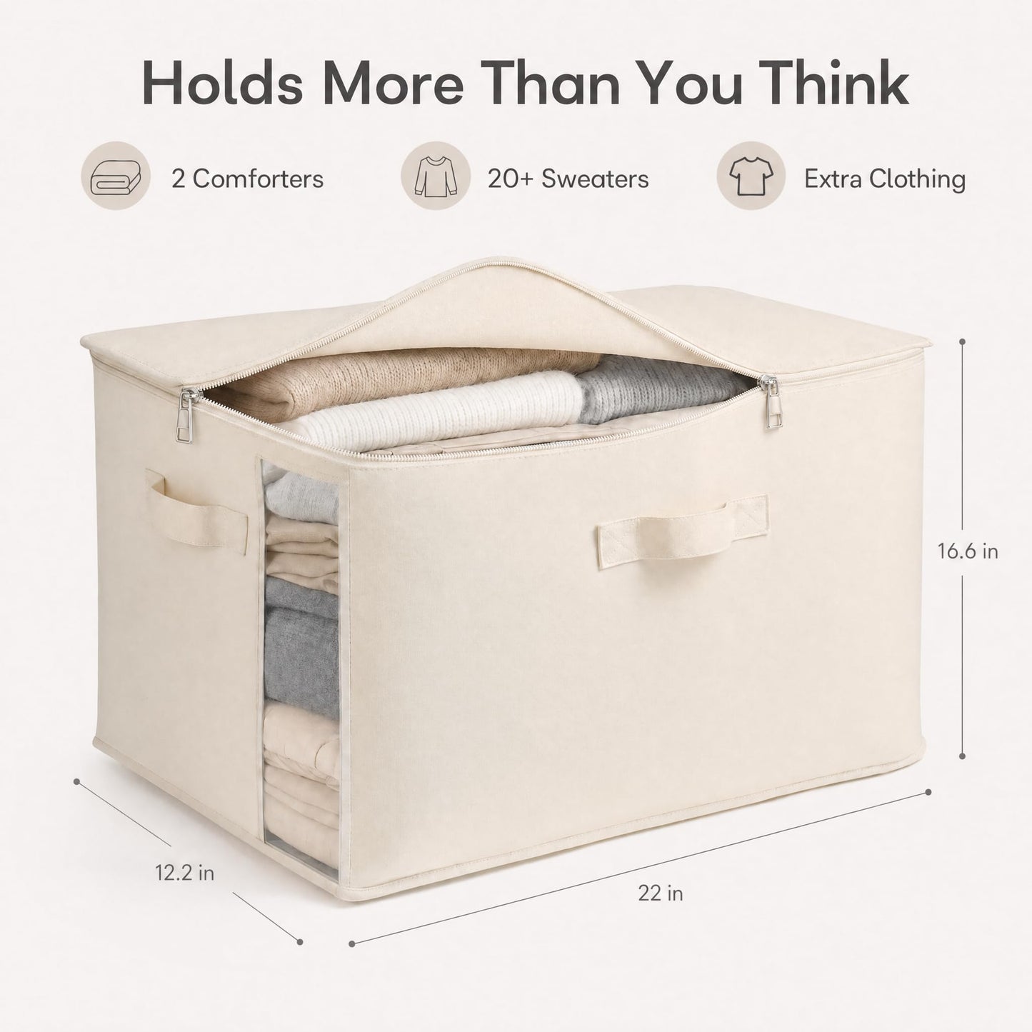 2 Pack Large Canvas Comforter Storage Bags Closet Organizer for Clothes Sweater Clothes Organizer with Dual Zipper Three Carrying Hand