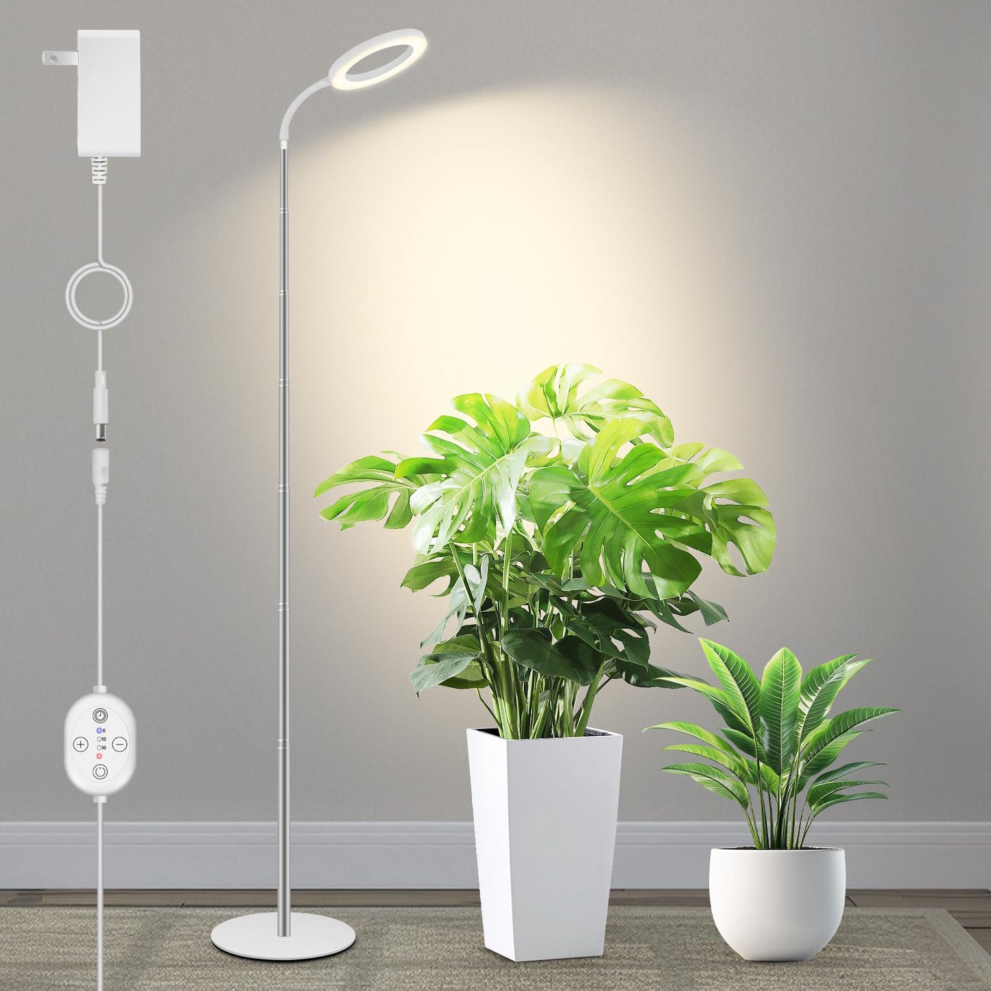 Grow Lights for Indoor Plants 24V, 660nm-Enhanced Full Spectrum, LUMILEDS LED Plant Light, 6.3in Grow lamp with Timer & Dimming, Adjustable Height 14-59in, 15W, 260μmol/s/m²@15cm(6in), J15-W