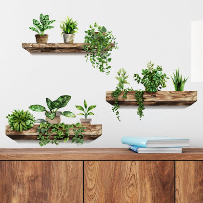 iMagitek 3 Pack 3D Potted Plants Wall Stickers Removable Tropical Nature Plants Wall Decals for Living Room Bedroom Kitchen