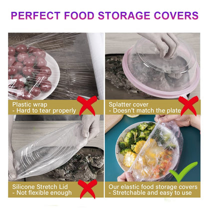 200PCS Bowl Covers Bread Proofing with Storage Bags, Fits Bowls up to 12", Plastic Wrap for Food Plastic Bowl Covers Elastic Reusable Plate Covers for Family Outdoor Picnic, BPA Free, Food Grade
