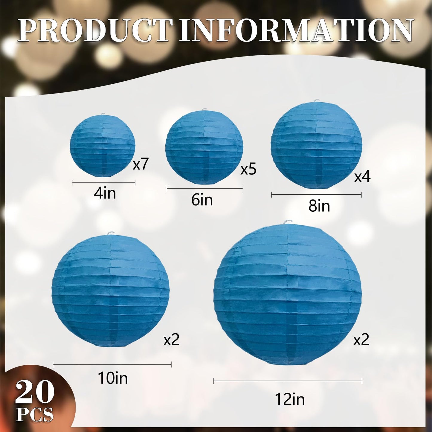 20Pcs Royal Blue Paper Lanterns for Parties, 6” 8” 10” 12” Chinese Asian Hanging Round Paper Lanterns for Birthday Wedding Halloween Christmas Home Decor Party Decor