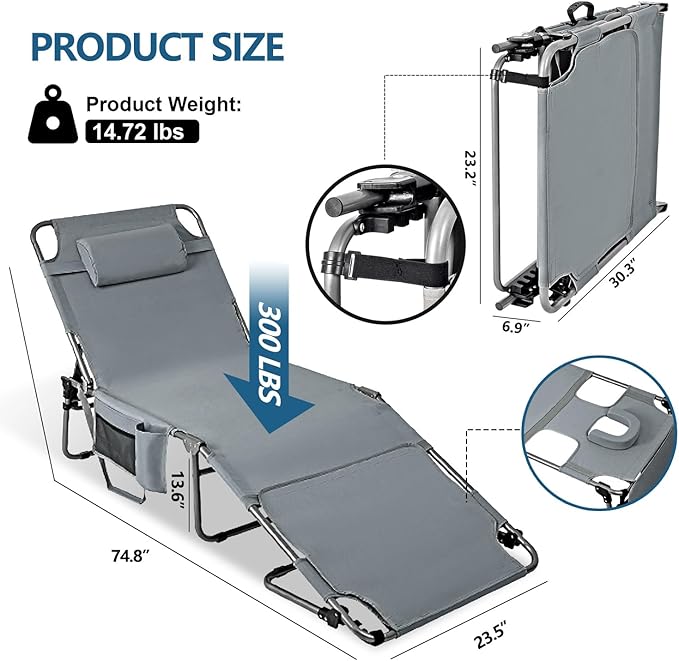 Tanning Chair with Face Hole, Adjustable Folding Chaise Lounge Chairs