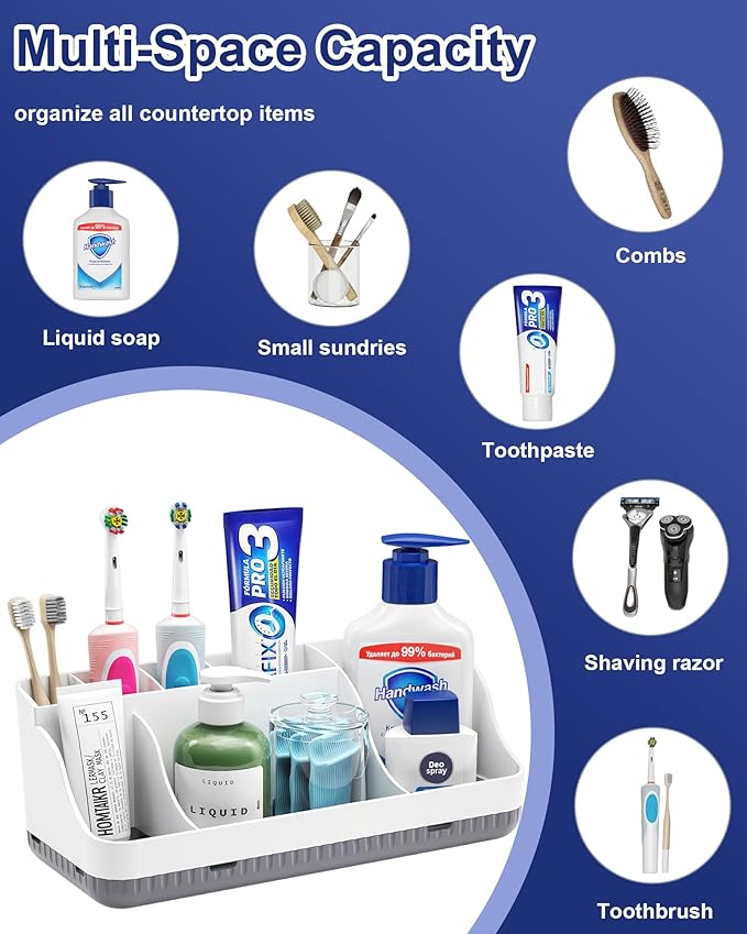 Bathroom Counter Organizer and Storage, 7 Slots Detachable Toothbrush Holders