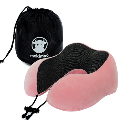 Memory Foam Travel Pillow, Neck Pillow with 360-Degree Head Support, Comfortable and Lightweight, Ideal for Sleeping on Airplane, Car, Train, Bus and Home Use, Comes with Storage Bag (Black)