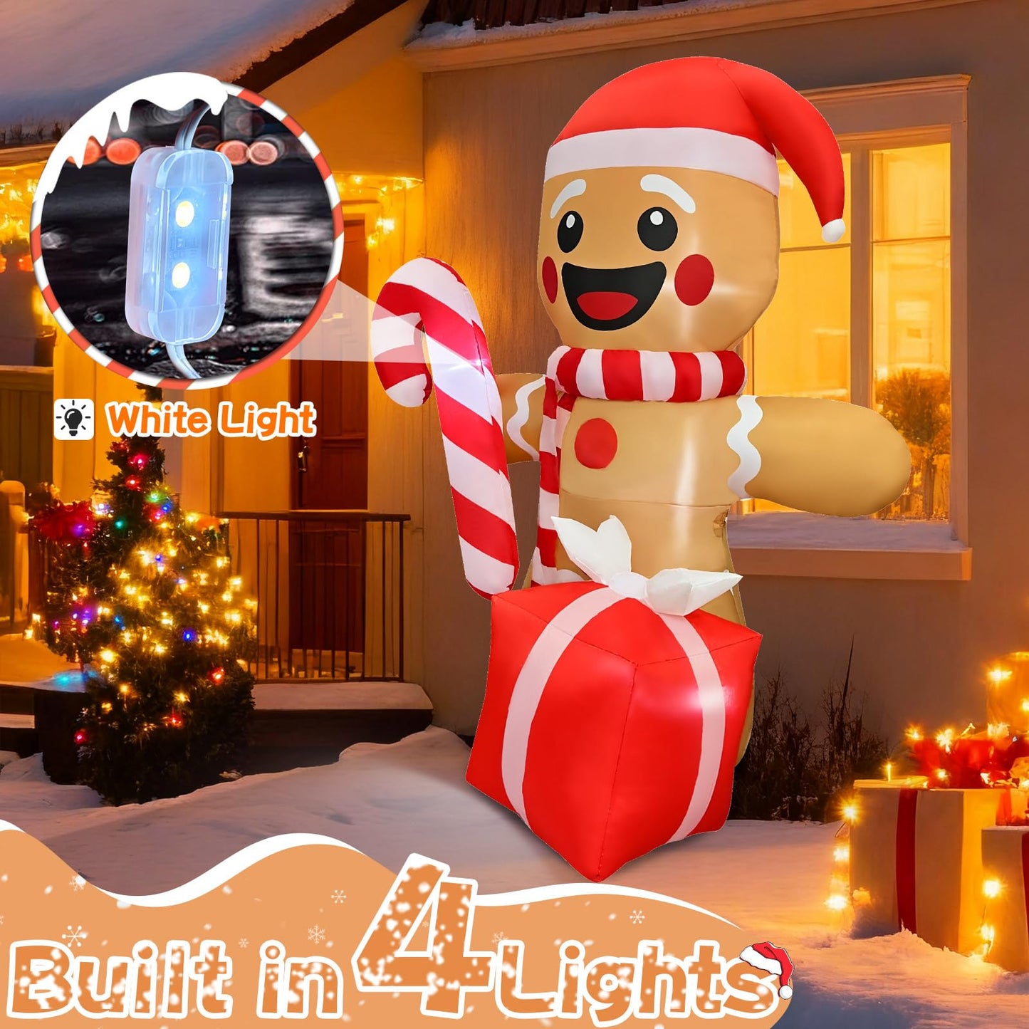 GIGLIM 5.5FT Christmas Inflatable Gingerbread 5.5FT Gingerbread Man Inflatable Christmas Outdoor Decoration Xmas Gingerbread Blow Up Decor with Built-in 4 LED for Yard Garden Lawn(with Storage Bag)