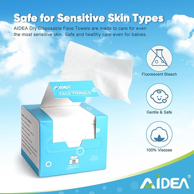 AIDEA Face Towels Disposable-50Ct, Facial Cleansing Wipes