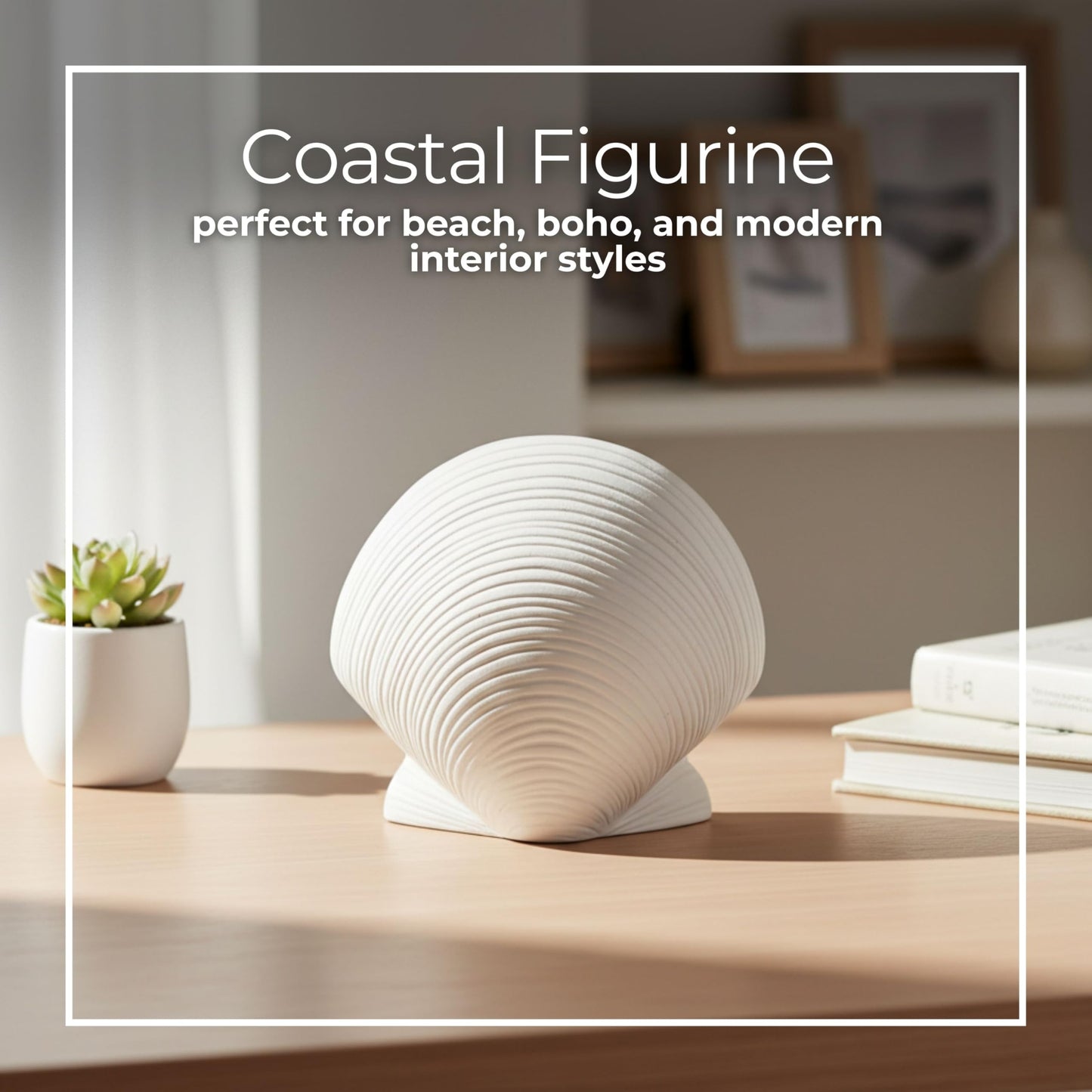 Stoneware Figurine Sculpture – Room Decor Accent, Decorative Statue for Shelf, Console, or Nightstand Placement, Coastal Home Decor Shell Design With Textured Detail – 6", White