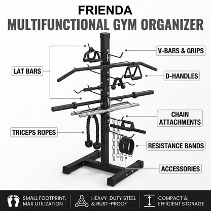 Frienda Steel Lat Bar Organizer, Home Gym Accessories, Lat Pulldown Attachments Cable Attachment Storage Rack Cable Attachments for Gym Rack Storage Heavy Duty Steel Organizer Home Use