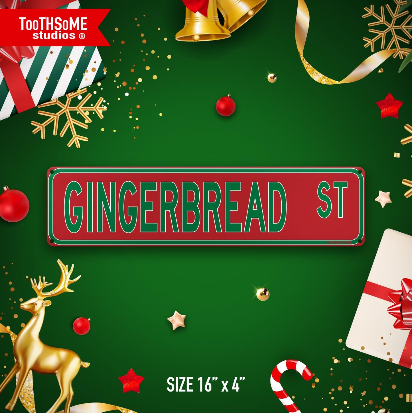Gingerbread Street Christmas Theme Street Sign 16" x 4" Holiday Humor Ornament Novelty Home Decor Wall Decoration (GingerbreadStreet)
