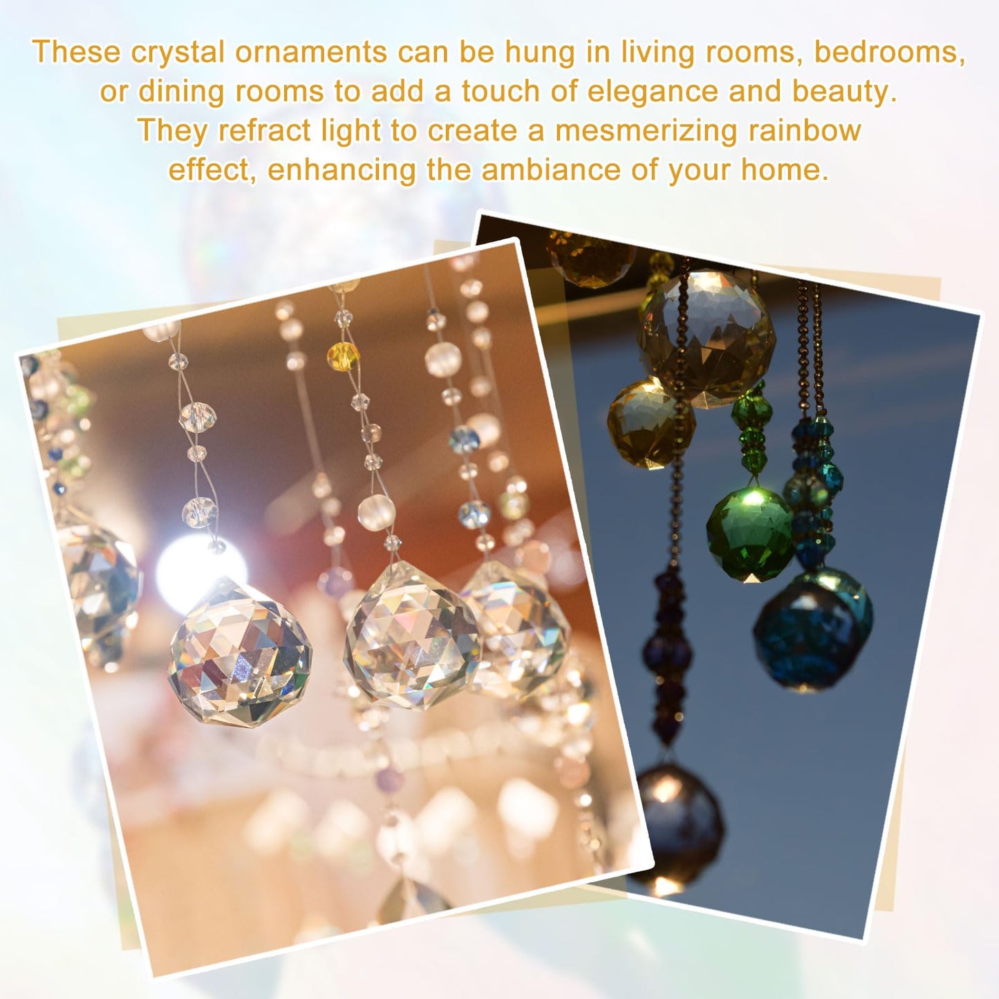 YELARXI Crystal Ball Prisms, Sun Catcher Hanging Prism Sun Catcher Pendant 42mm / 1.65Inch & 10 Pack & Champagne-Fitting for (Outdoor/Indoor/Windows/DIY Decor/Feng Shui/Chandelier)