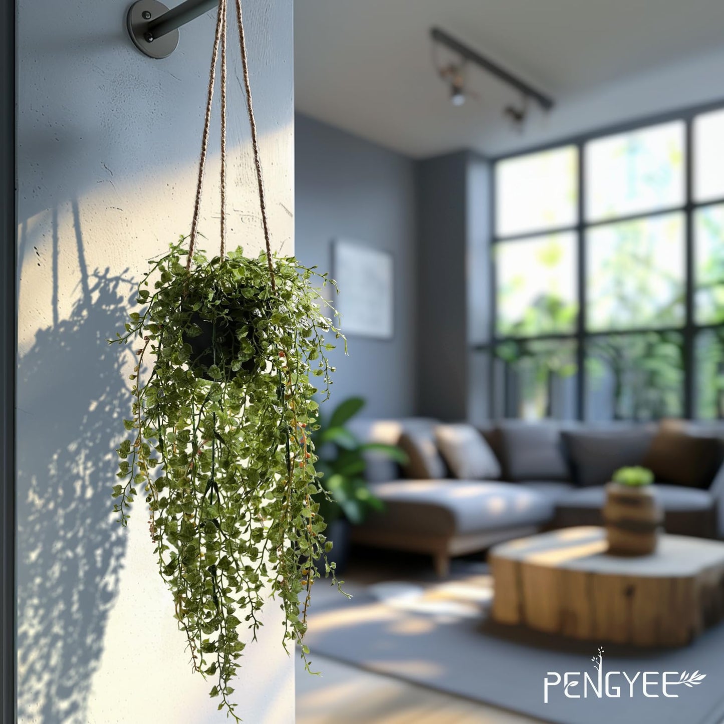 PENGYEE 3 Packs Fake Hanging Plants with Black Pots, 18.5" Artificial Hanging Plants for Wall Decor, Fake Plants Mandala Vine Indoor/Outdoor for Home Bathroom Bedroom Kitchen Office Room Decor